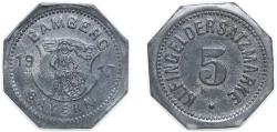 World Coins - Germany City of Bamberg (notgeld) 1917 5 Pfennig - Bamberg Zinc 1.8g XF Funck 29.1 Men05 1272.1 Men18 1650.1
