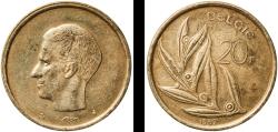 World Coins - Belgium Kingdom 1982 20 Francs - Baudouin I (Dutch text) Nickel brass (92% copper, 6% nickel, 2% aluminium) Royal Mint of Belgium (54000000) 8.38g XF  KM 160 LA BFM-174 Schön 133