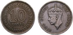 World Coins - Malaya British colony George VI 1950 10 Cents 2.8g