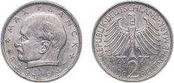 World Coins - Germany Federal Republic of Germany 1969 D 2 Deutsche Mark (Max Planck) Copper-nickel (75% Copper, 25% Nickel) Munich Mint (2602000) 7g UNC KM 116 J 392 Schön 115