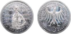 World Coins - Germany Federal Republic of Germany 1984 J 5 Deutsche Mark (Felix Mendelssohn Bartholdy) Copper-nickel clad nickel Hamburg Mint (8000000) 10g UNC KM 161 J 436 Schön 160
