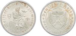 World Coins - Germany - 1871-1948 Weimar Republic 1930 F 3 Reichsmark (Walther von der Vogelweide) Silver (.500) (30000) 14.95g UNC KM 69 J 344