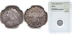 World Coins - Great Britain United Kingdom 1899 3 Pence - Victoria (3rd portrait; incl. Maundy) Silver (.925) Royal Mint (Tower Hill) (6246200) 1.41g NGC MS 62 KM 777 Sp 3942 Sp 3945
