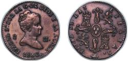 World Coins - Spain Kingdom 1846 2 Maravedis - Isabel II Copper Segovia Mint 2.29g XF KM 532