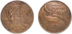 World Coins - France Third Republic ND (1910 - 1920) Medal - Courage travail patrie Le Matin Bronze 65.17g AU