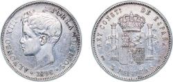 World Coins - Spain Kingdom 1898 *18-98 SGV 5 Pesetas - Alfonso XIII (3rd portrait) Silver (.900) Madrid Mint (39977000) 25g VF KM 707