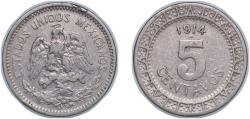 World Coins - Mexico United Mexican States 1914 M 5 Centavos Nickel (2000000) 4.9g VF KM 421 Schön 15