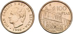 World Coins - Spain Kingdom 1996 M 100 Pesetas - Juan Carlos I (National Library) Aluminium bronze (88.4% copper, 5% nickel, 5% aluminium, 1% iron, 0.6% manganese) Royal Mint of Spain (21466000