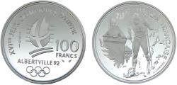 World Coins - France Fifth Republic 1991 100 Francs 1992 Olympics, Albertville, Cross-country Skiing