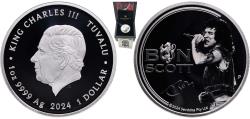 World Coins - Tuvalu Constitutional Monarchy 2024 P 1 Dollar - Charles III (Bon Scott) Silver (.9999) Perth Mint (5000) 31.1g PF