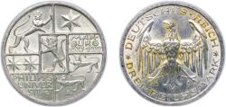 World Coins - Germany - 1871-1948 Weimar Republic 1927 A 3 Reichsmark (University in Marburg) Silver (.500) (130000) 14.98g AU KM 53 J 330