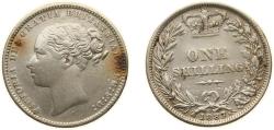 World Coins - Great Britain United Kingdom 1887 1 Shilling - Victoria (1st portrait; 'Young Head') Silver (.925) Royal Mint (Tower Hill) (4034100) 5.56g XF Cleaned KM 734 Sp 3902-7