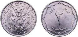 World Coins - Algeria AH 1383 (1964) 2 Centimes Aluminium (95% Aluminium, 5% Magnesium and other metals) (50000000) 0.63g UNC  KM 95 Schön 5