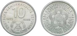 World Coins - Germany German Democratic Republic 1973 A 10 Mark (10th World Festival of Youth and Students) Copper-nickel Berlin Mint (3594022) 11.99g UNC KM 44 Schön 44 J 1545 AKS 60