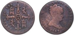 World Coins - Spain Kingdom 1847 8 Maravedis - Isabel II (Constitutional) Copper Jubia Mint 10.25g F KM 531 Cal 467