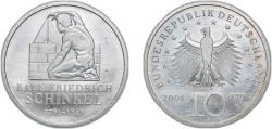 World Coins - Germany Federal Republic 2006 F 10 Euros (Karl Friedrich Schinkel) Silver (.925) Stuttgart Mint (1600000) 18.08g UNC  KM 245 J 521 Schön 245