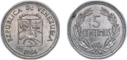 World Coins - Venezuela Fourth Republic 1964 5 Céntimos "Puya" Copper-nickel (40000000) 2.51g UNC Y 38.1 Y 38.2 Y 38.3 NCV mv5cts-ca NCV mv5cts-ea
