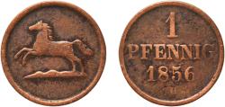 World Coins - Germany Duchy of Brunswick German states 1856 1 Pfennig - William Copper Brunswick / Braunschweig Mint (514000) 2.2g VF  AKS 94 Welter 3115 Jaeg 8 HB 246 KM 1142