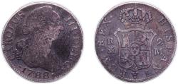 World Coins - Spain Kingdom 1788 M M 2 Reales - Carlos III (2nd type) Silver (.813) Madrid Mint 6g VF KM 412.1