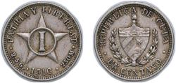 World Coins - Cuba First Republic 1916 1 Centavo Copper-nickel (Copper 75%, Nickel 25%) United States Mint of Philadelphia (9318000) 2.46g XF KM 9 JMA 1, 2, 3, 4, 6, 9 Y 3 Schön 3