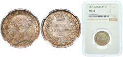 World Coins - Great Britain Kingdom 1875 1 Shilling - Victoria (1st portrait; 'Young Head') Silver (.925) (4353900) NGC MS 63  KM 734 Sp 3902-7