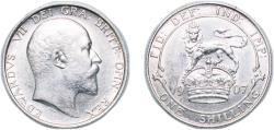World Coins - Great Britain Kingdom 1907 1 Shilling - Edward VII Silver (.925) (4083400) 5.6g UNC KM 800 Sp 3982