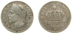 World Coins - France Second Empire 1864 BB 50 Centimes - Napoleon III Silver (.835) Strasbourg Mint (4625849) 2.5g VF F 188 Gad 417 KM 814.2