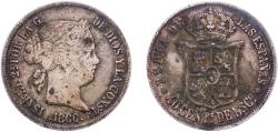World Coins - Spain Kingdom 1866 40 Centimos de Escudo - Isabel II Silver (.810) Royal Mint of Spain 5.09g VF  KM 628