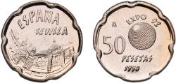 World Coins - Spain Kingdom 1990 M 50 Pesetas (La Cartuja) Copper-nickel (75% copper, 25% nickel) Royal Mint of Spain (7916000) 5.6g UNC  KM 853 Schön 97