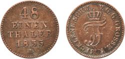 World Coins - Germany Grand duchy of Mecklenburg-Schwerin German states 1855 A 1⁄48 Thaler - Frederick Francis II Billon (.208 silver) Berlin Mint (2818704) 1.3g XF  AKS 44 Kunzel 615 Jaeg 4 MR
