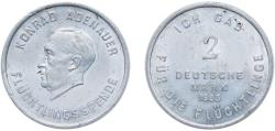 World Coins - Germany 1953 Token 2 Mark - Konrad Adenauer (Flüchtlingsspende; 1 Mark) Aluminium 2g UNC Men05 1771