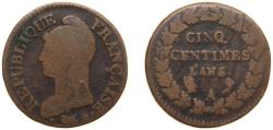 World Coins - France First Republic AN 5 (1796) A 5 Centimes Copper Paris Mint 8.31g VF F 115 Gad 126 / 126a / 126b / 126c KM 640