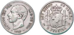 World Coins - Spain Kingdom 1883 *?-83 MSM 2 Pesetas - Alfonso XII Silver (.835) Madrid Mint (3318205) 9.79g VF KM 678 Cal 46