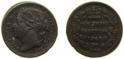 World Coins - Great Britain United Kingdom 1868 ⅓ Farthing - Victoria (2nd portrait; Colonial issue) Bronze Royal Mint (Tower Hill) (144000) 0.90g VF Corrossion KM 750 Sp 3960