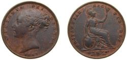 World Coins - Great Britain United Kingdom 1853 1 Farthing - Victoria (1st portrait) Copper Royal Mint (Tower Hill) (1028600) 4.55g VF KM 725 Sp 3950