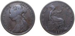 World Coins - Great Britain 1884 ½ Penny - Victoria (2nd portrait; 2nd type) Bronze Royal Mint (Tower Hill) (6989580) 5.67g VF KM754 Sp3956 Sp3957