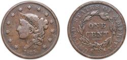 Us Coins - United States Federal republic 1835 1 Cent "Liberty Head / Matron Head Modified" (Type 2 Young Head) Copper 10.7g VF KM 45.2