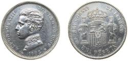 World Coins - Spain Kingdom 1903 *19-03 SMV 1 Peseta - Alfonso XIII (4th portrait) Silver (.835) Madrid Mint (10602000) 5g AU KM721 Cal49