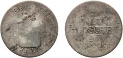 World Coins - Germany Kingdom of Saxony (Albertinian Line) 1844 2 Neugroschen / 20 Pfennige - Frederick August II Billon (.312 silver) Dresden Mint (1477000) 2.84g F  AKS 106, 143 Jäg 10 SW 83