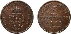 World Coins - Germany Kingdom of Prussia German states 1868 B 2 Pfenninge - William I Copper Hanover Mint 3g VF  AKS 107 Old/Mue 2 425, 428, 432 KM 481 Neum 18 Schr 189-210