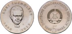 World Coins - Germany German Democratic Republic Democratic republic 1990 A 5 Mark (Kurt Tucholsky) Nickel brass Berlin Mint (50171) 12.21g UNC  KM 133 Schön 134 J 1633 AKS 138