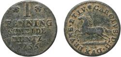 World Coins - Germany Principality of Brunswick-Wolfenbüttel Holy Roman Empire 1755 1 Pfenning - Charles I Copper 2.7g VF  KM 891 Schön DM 255