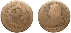 World Coins - France Kingdom 1792 B 2 Sols - Louis XVI (FRANÇOIS) Copper Rouen Mint (548000) 25.4g VF Dy royales 1722 Gad 25 KM 603 Ciani 2249
