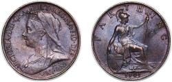 World Coins - Great Britain United Kingdom 1901 1 Farthing - Victoria (3th portrait) Bronze (95% Cu, 4% Sn, 1% Zn) (8016400) 2.71g AU KM 788 Sp 3963 Sp 3964