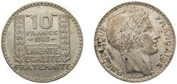 World Coins - France Third Republic 1933 10 Francs Silver (.680) (31145963) 10g AU F 360 KM 878 Gad 801 Schön 205
