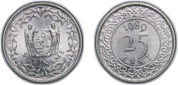 World Coins - Suriname Republic 1989 25 Cents Copper-nickel Royal Mint 3.55g UNC KM 14