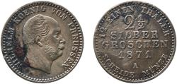 World Coins - Germany Kingdom of Prussia 1871 A 2½ Silbergroschen - William I Billon (.375 silver) Berlin Mint (1626417) 3.08g XF  AKS 102 Olding FR 414, 417, 420 Jaeg 9 Pr 90 KM 486 Neum 13