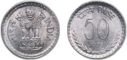 World Coins - India 1975 50 Paise Copper-nickel Calcutta Mint 5g AU KM 61