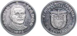 World Coins - Panama Republic 1978 FM 10 Centésimos (Manuel Amador) Copper-nickel clad copper (Cladding: 75% Copper, 25% Nickel; Core: 100% Copper) The Franklin Mint (10000) 2.25g PF KM 36