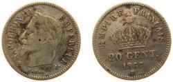 World Coins - France Second Empire 1867 BB 20 Centimes - Napoleon III Silver (.835) Strasbourg Mint (3114264) 1g VF F 150 Gad 309 KM 808.2